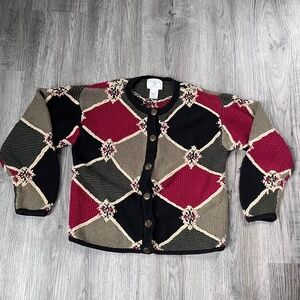 Vtg 1997 Susan Bristol Sweater Cardigan size small hand knit Hand embroidered